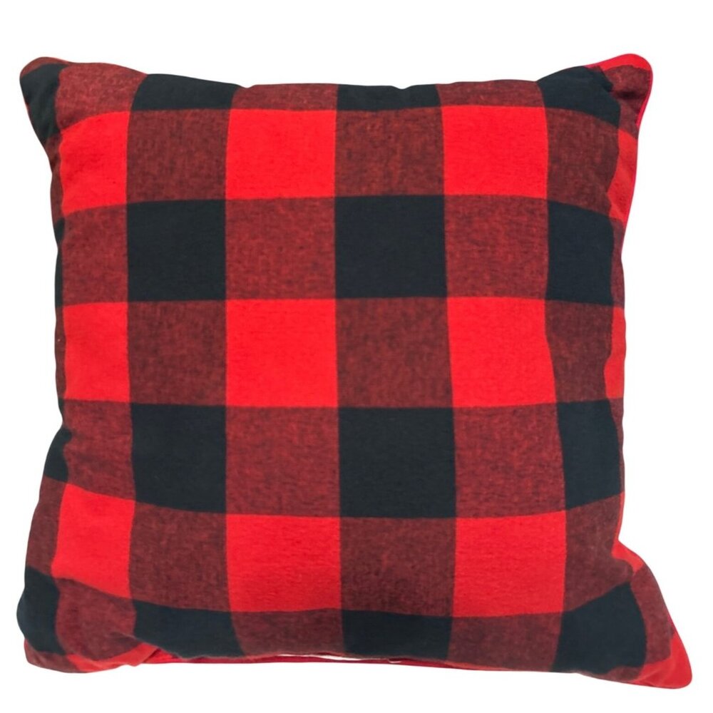 Santa Claus Decorative Throw Pillow With Textured White Beard & Red Plaid Back - Picture 5 of 5